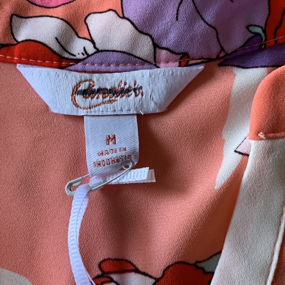 CANDIES Blouse Peach Purple PINTUCK SHELL Floral Popover V-Neck NWT Medium - Picture 10 of 12